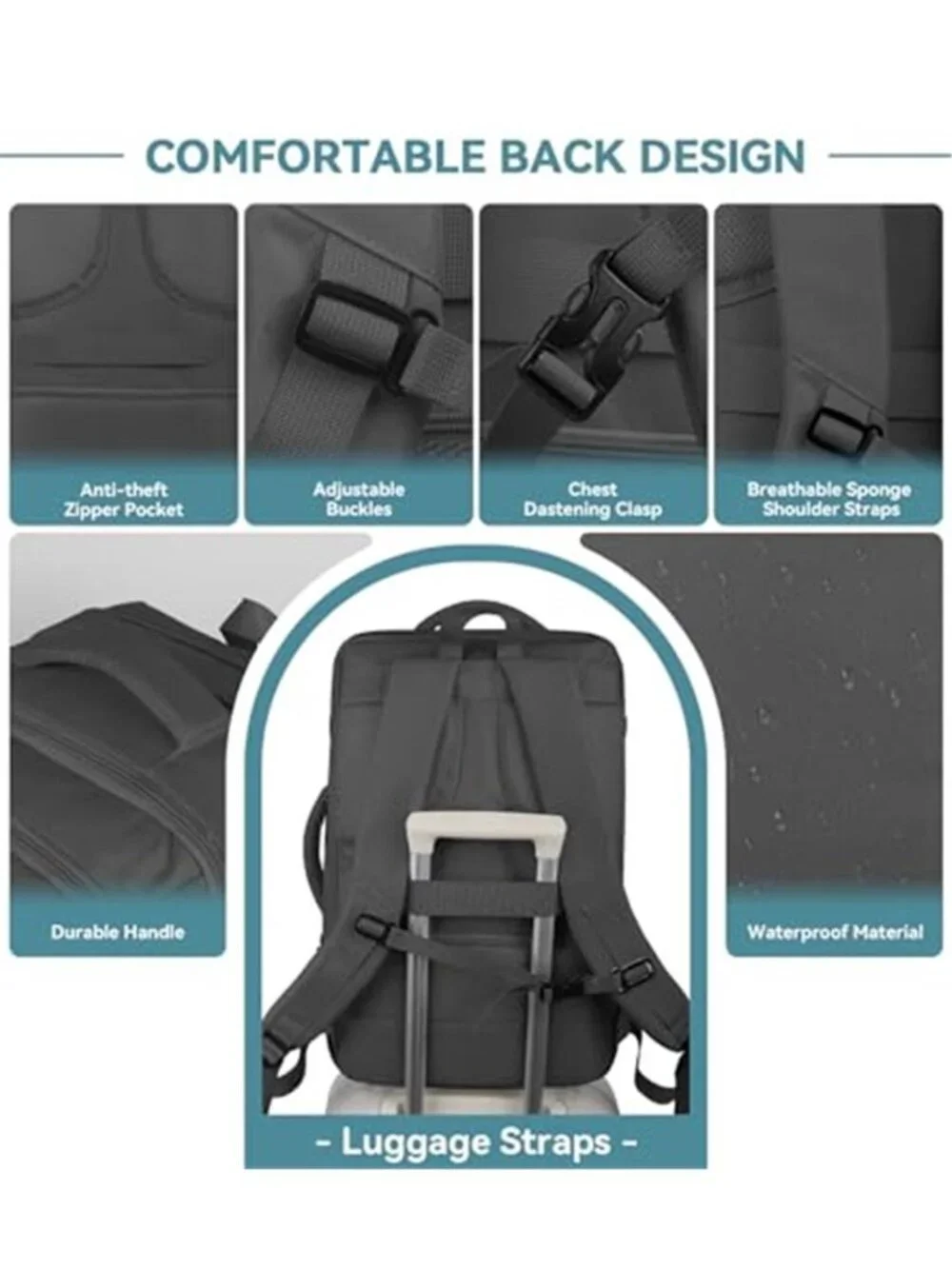 Expandable Travel Laptop Backpack 50L Carry On TSA USB Airline Approved Bag